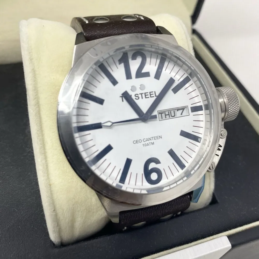 NEW TW Steel CEO Canteen 45mm Watch CE1005 Brown Leather White Dial Quartz - Picture 2 of 13